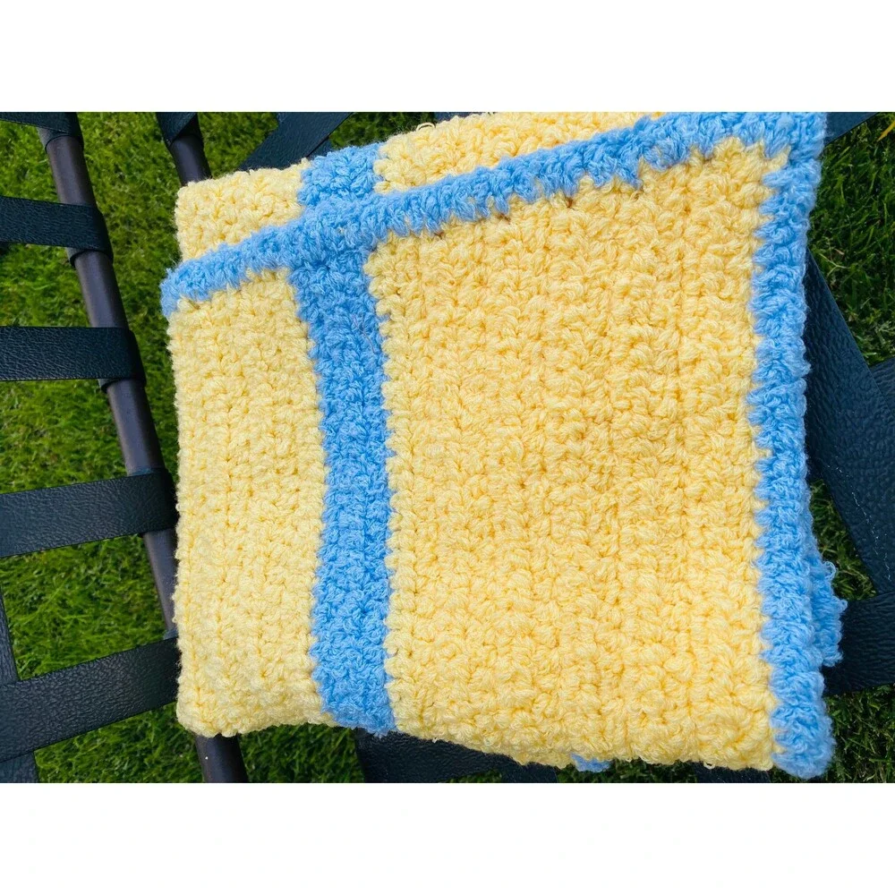 Hand Crocheted Terryspun Soft Cuddly Baby Blanket / Baby Bath Mat